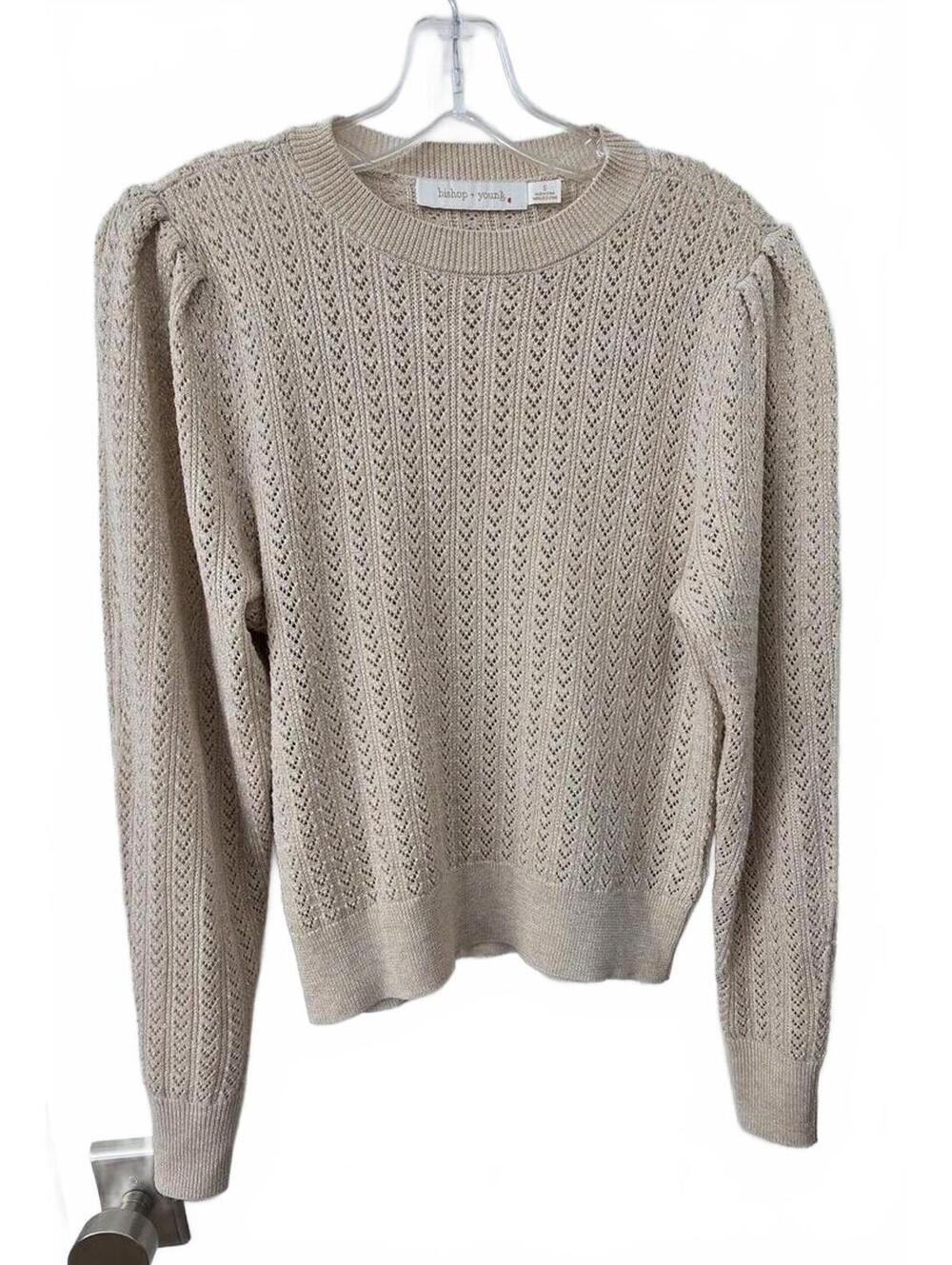 Sunday in Brooklyn Beige Knit Sweater with Puff Sleeves